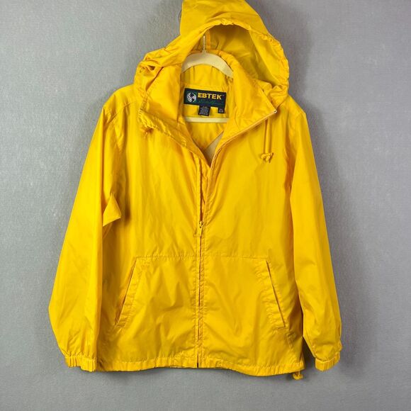 VTG  EBTEK Sac Jacket Mens XS Yellow Hooded Vented Full Zip Windbreaker Hiking - Picture 2 of 14